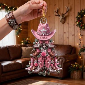 Shimmering Cowgirl Boots Christmas Tree Ornament, Personalize Christmas Gifts