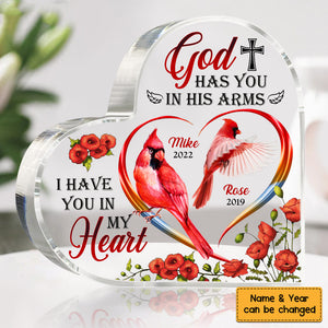 Personalized Memorial Heart Keepsake Cardinal God Has You Acrylic Plaque
