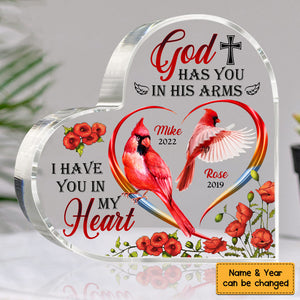 Personalized Memorial Heart Keepsake Cardinal God Has You Acrylic Plaque