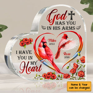 Personalized Memorial Heart Keepsake Cardinal God Has You Acrylic Plaque