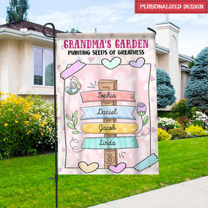 Cute Pastel Sign Kids Grandma Mom's Garden Planting Seeds Of Greatness Personalized House Garden Flag