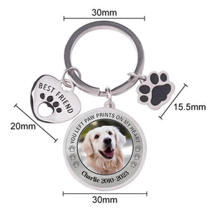 Custom Personalized Photo Keychain - Memorial Gift for Dog/Cat Lovers - You left paw prints on my heart