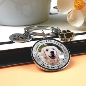Custom Personalized Photo Keychain - Memorial Gift for Dog/Cat Lovers - You left paw prints on my heart