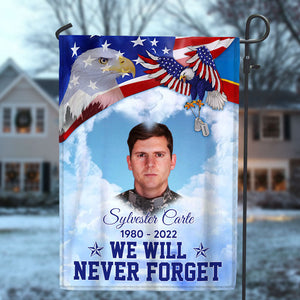 4th Of July Memorial Upload Photo We Will Never Forget American Flag Eagle Personalized Flag