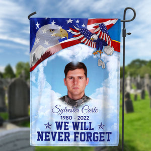 4th Of July Memorial Upload Photo We Will Never Forget American Flag Eagle Personalized Flag