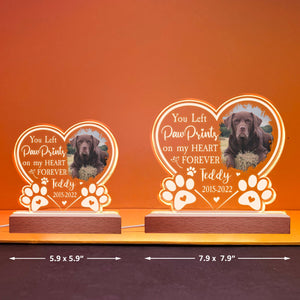 Paw Prints On My Heart - Personalized 3D LED Light Wooden Base