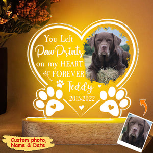 Paw Prints On My Heart - Personalized 3D LED Light Wooden Base