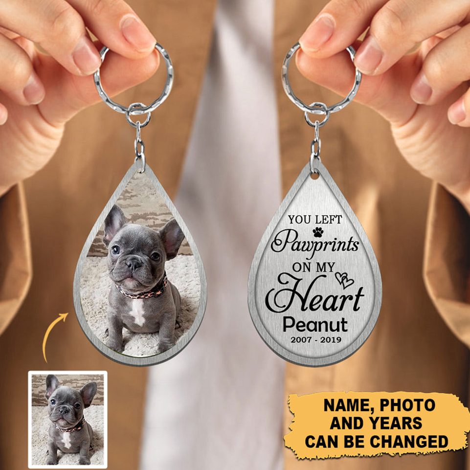 Memorial Upload Image Gift For Pet Lovers, You Left Pawprints On My Heart Personalized Keychain