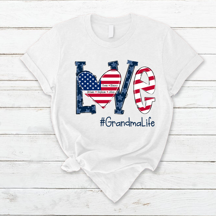Personalized Love Grandma Life American Flag T-Shirt