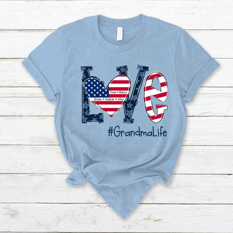 Personalized Love Grandma Life American Flag T-Shirt