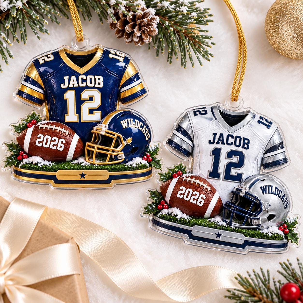 Personalized Football Christmas Ornament 2026, Custom Name Number Helmet Keepsake