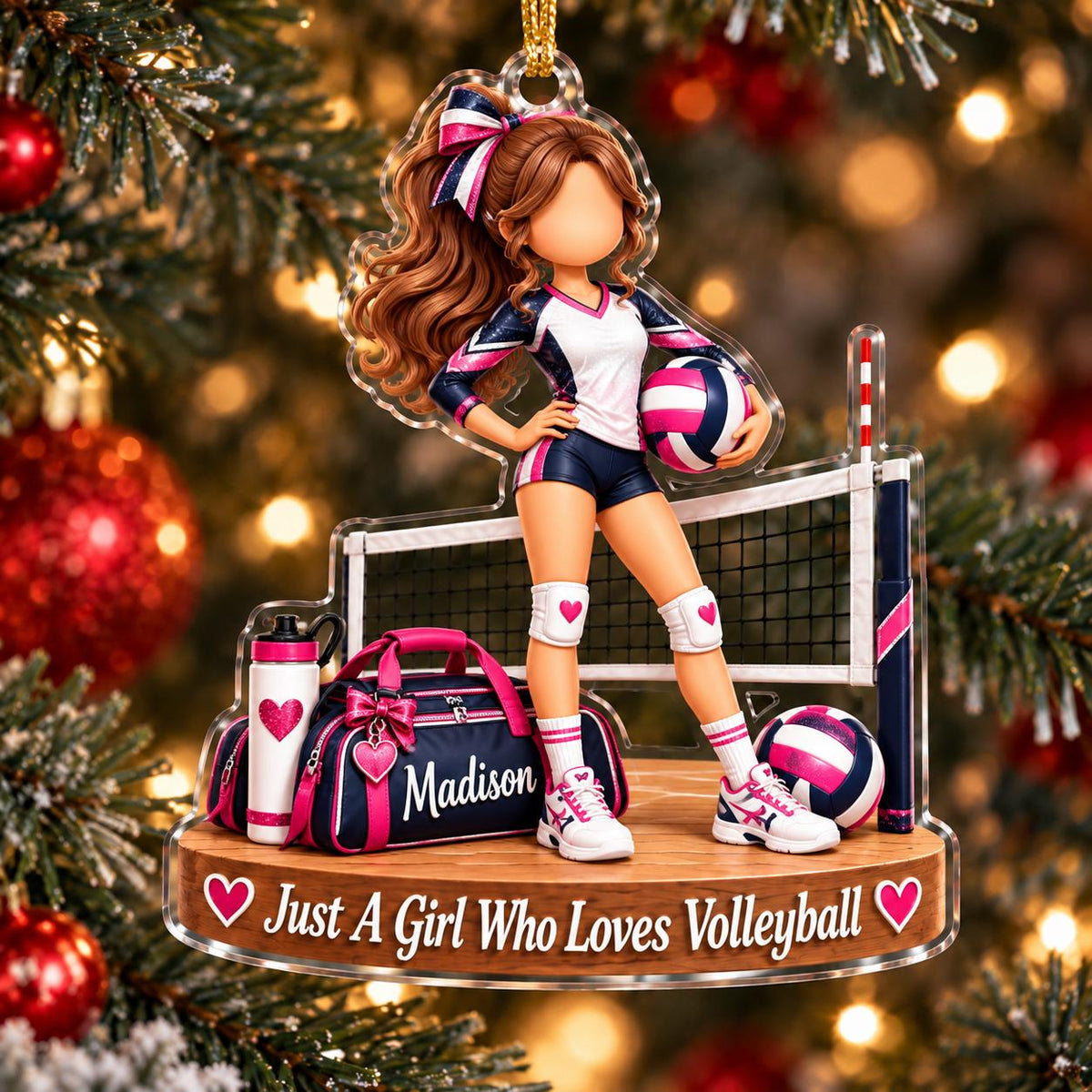 Personalized Volleyball Girl Ornament, Custom Name Athlete Christmas Gift