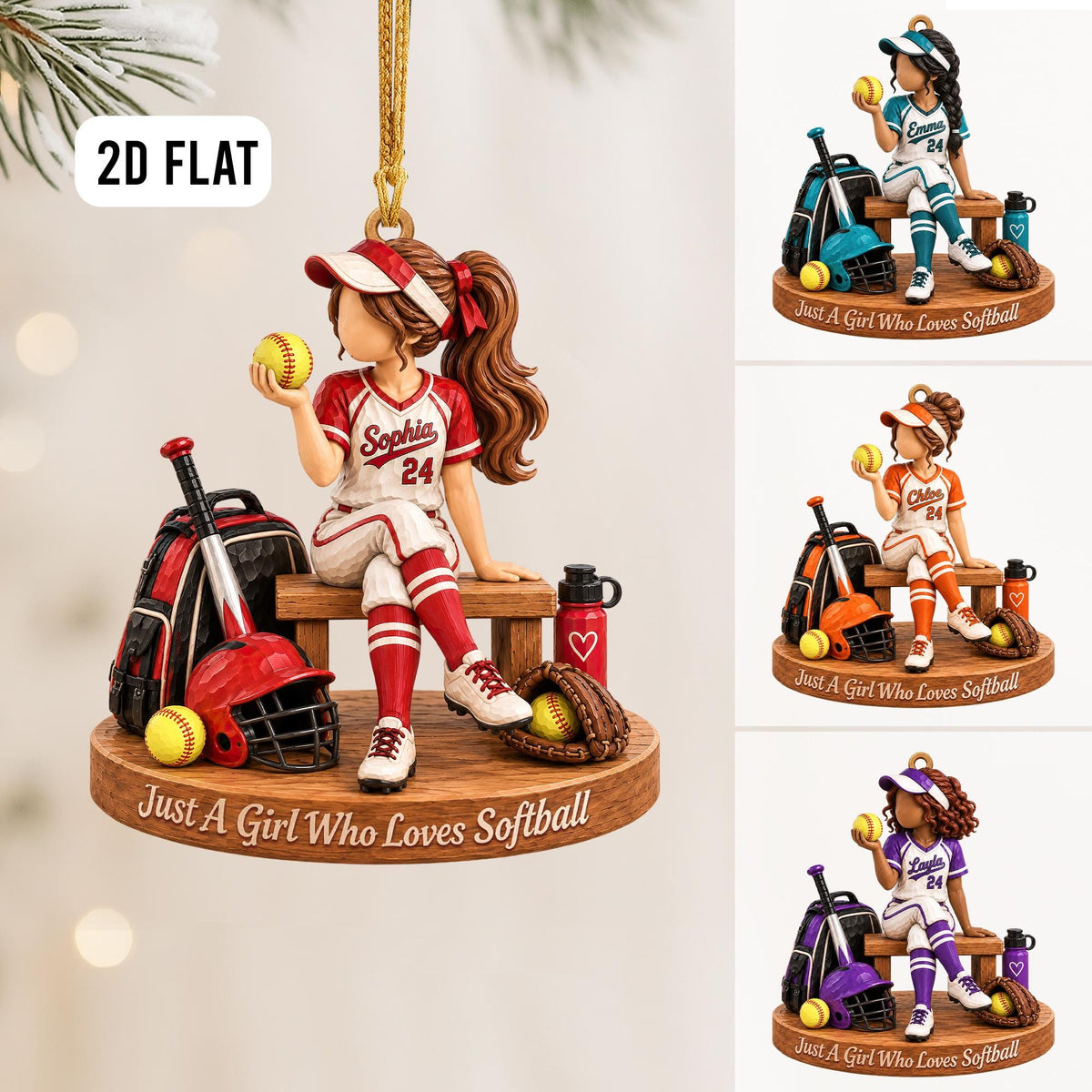 Personalized Softball Girl Ornament, Custom Name & Number Christmas Tree Decor