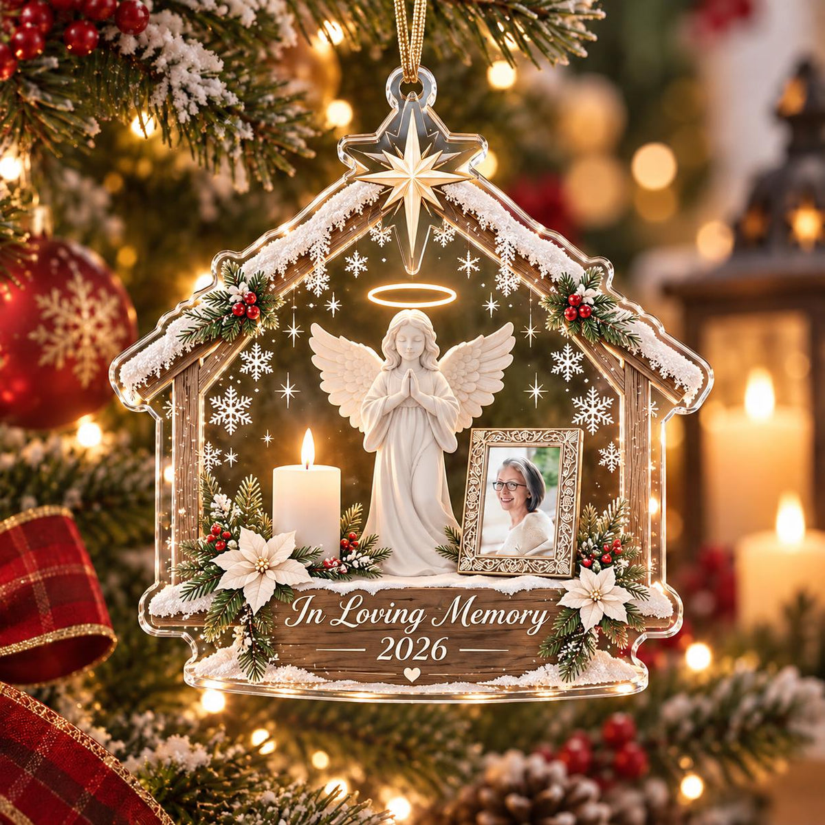 Personalized Custom Photo Memorial Ornament, Angel In Loving Memory Christmas Ornament
