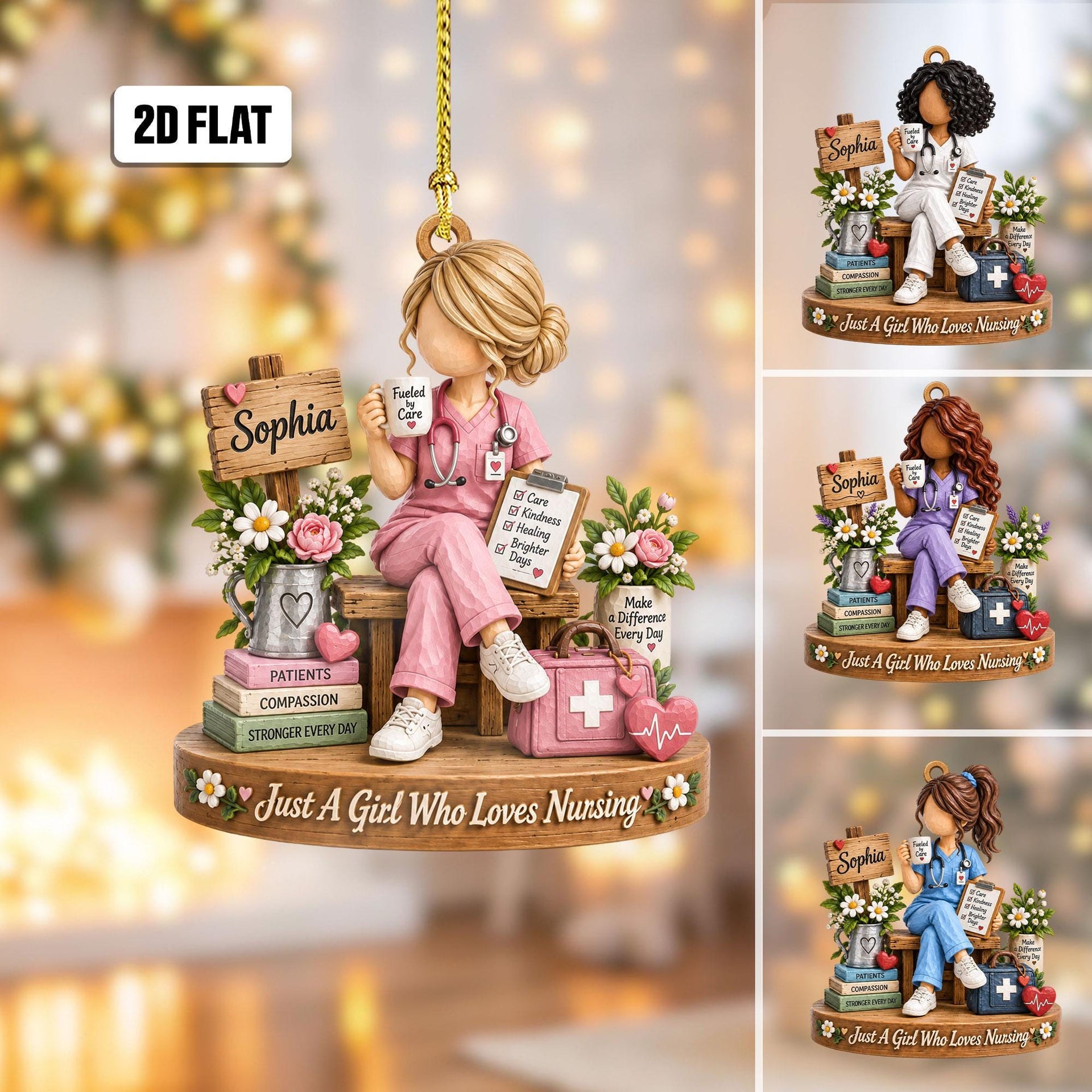 Personalized Nurse Ornament, Custom Name Christmas Tree Ornament