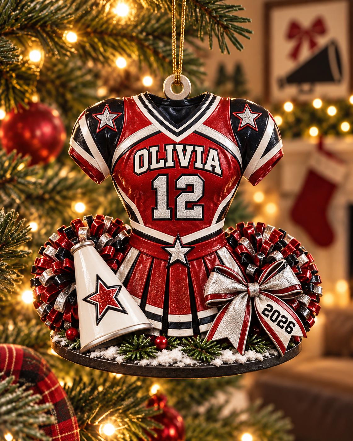 Personalized Cheerleader 2D Flat Ornament, Custom Name & Number Cheer Gift