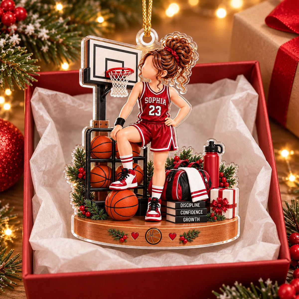 Personalized Basketball Girl Ornament, Custom Basketball Player Christmas Ornament