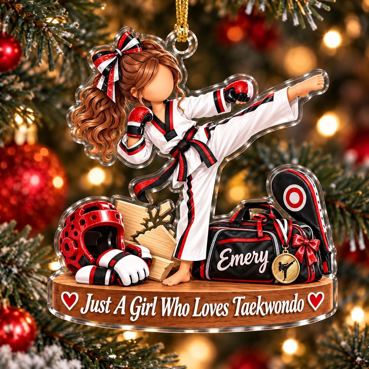Personalized Taekwondo Girl Ornament, Custom Name Christmas Gift, Karate Daughter Keepsake