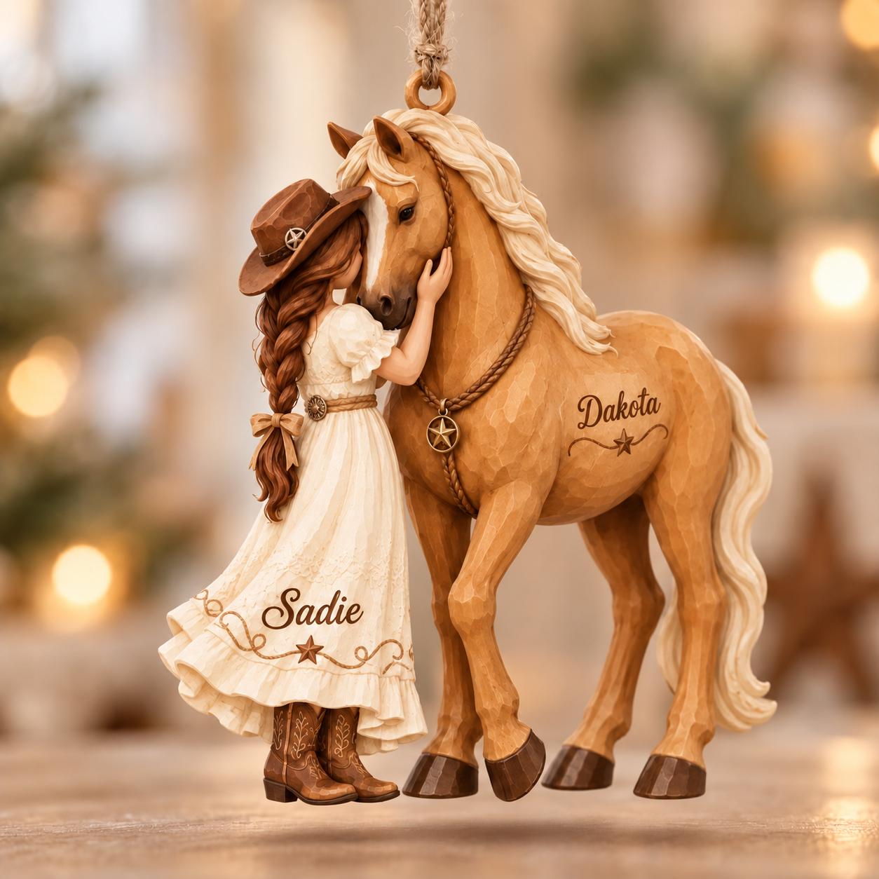 Personalized Horse Christmas Ornament, Custom Girl and Horse Names, Horse Lover Gift