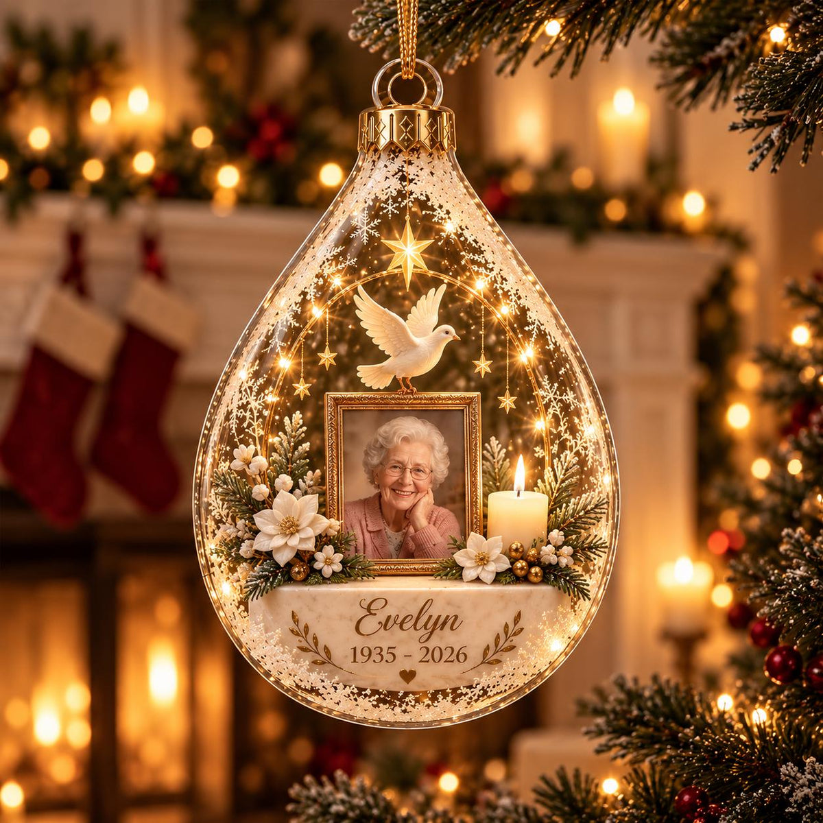 Personalized Memorial Photo Angel Christmas Ornament, Custom Sympathy Gift