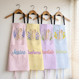 Custom Name & Birth Flower Striped Pattern - Personalized Apron