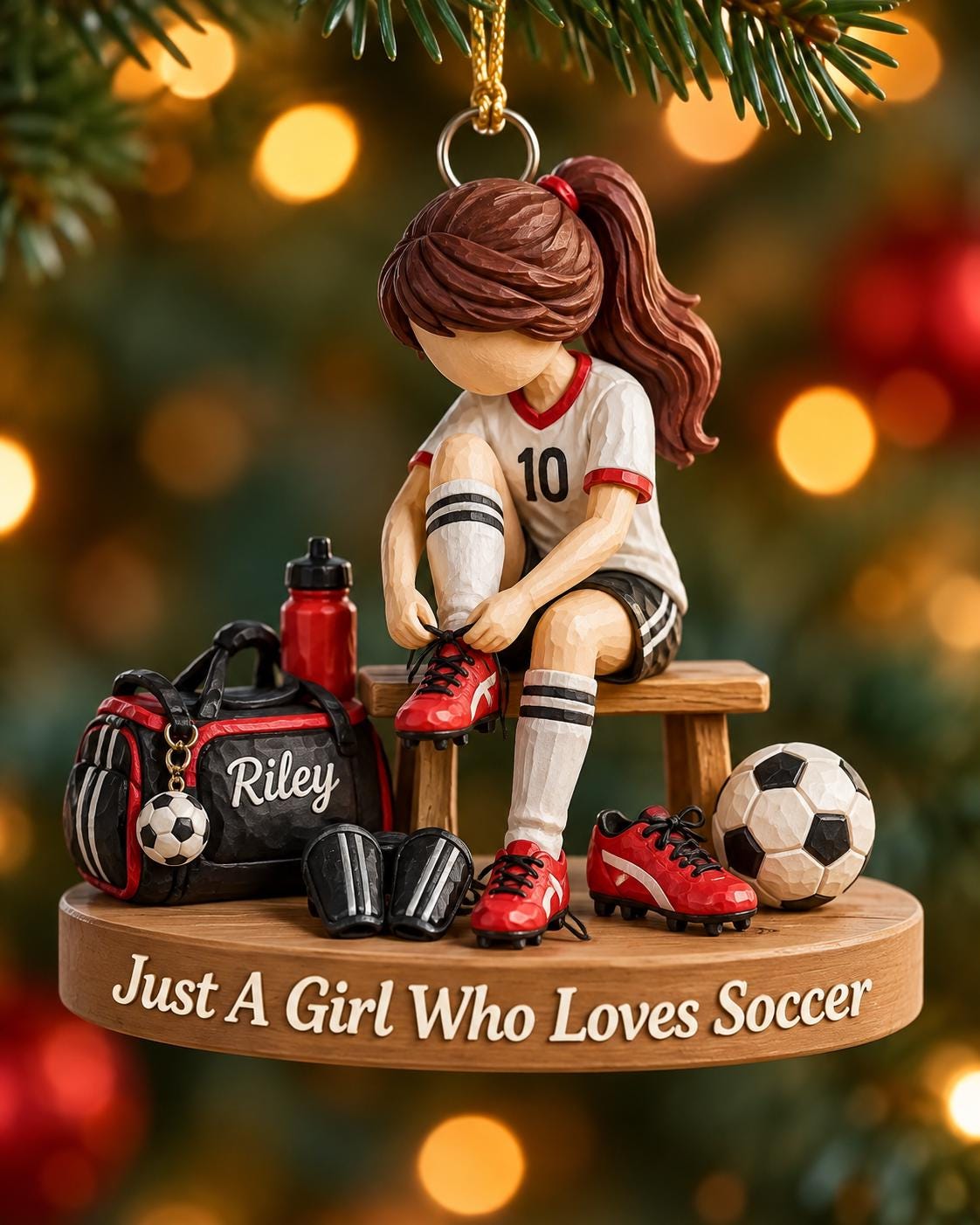 Personalized Soccer Girl Ornament, Custom Name Soccer Player Gift