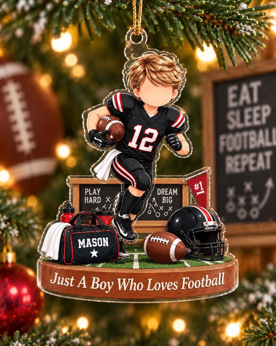 Personalized Football Boy Ornament, Custom Player Name Gift, Christmas Keepsake