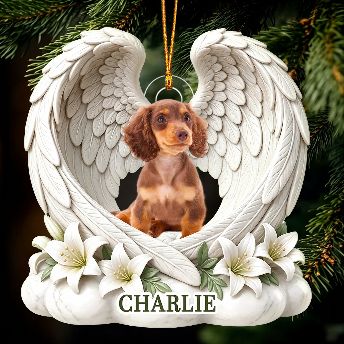 Custom Photo Sleeping Angel Dog Cat Angel Wings Memorial - Personalized Custom Shaped Acrylic Ornament