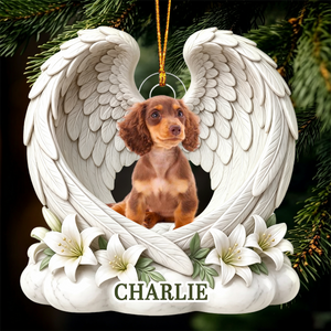 Custom Photo Sleeping Angel Dog Cat Angel Wings Memorial - Personalized Custom Shaped Acrylic Ornament