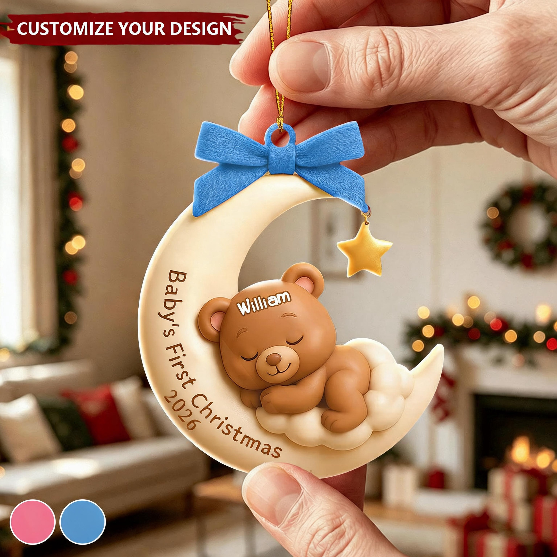 Personalized Baby's First Christmas Ornament, Baby Bear Ornament