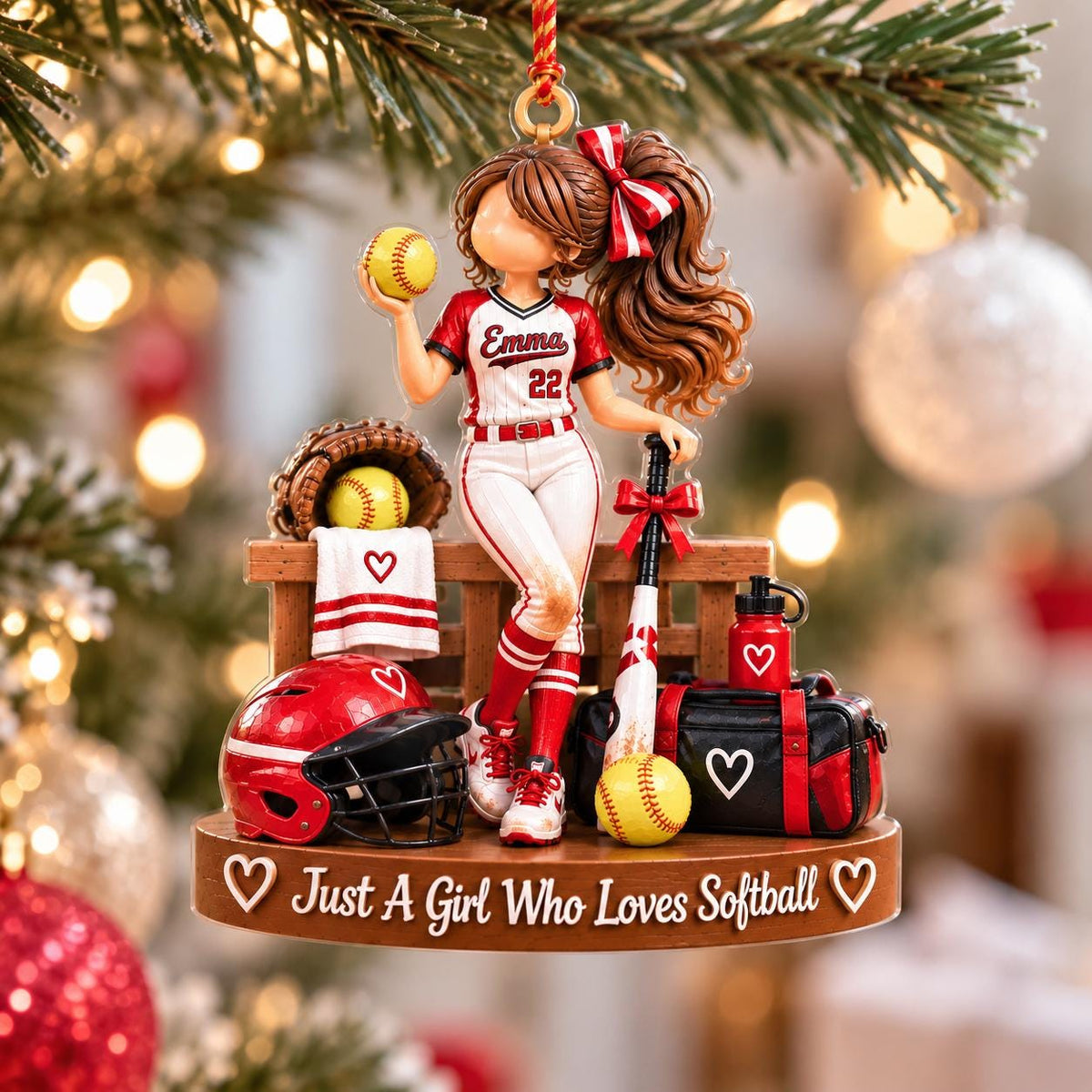 Custom Softball Girl Ornament, Custom Name & Number Softball Player Gifts
