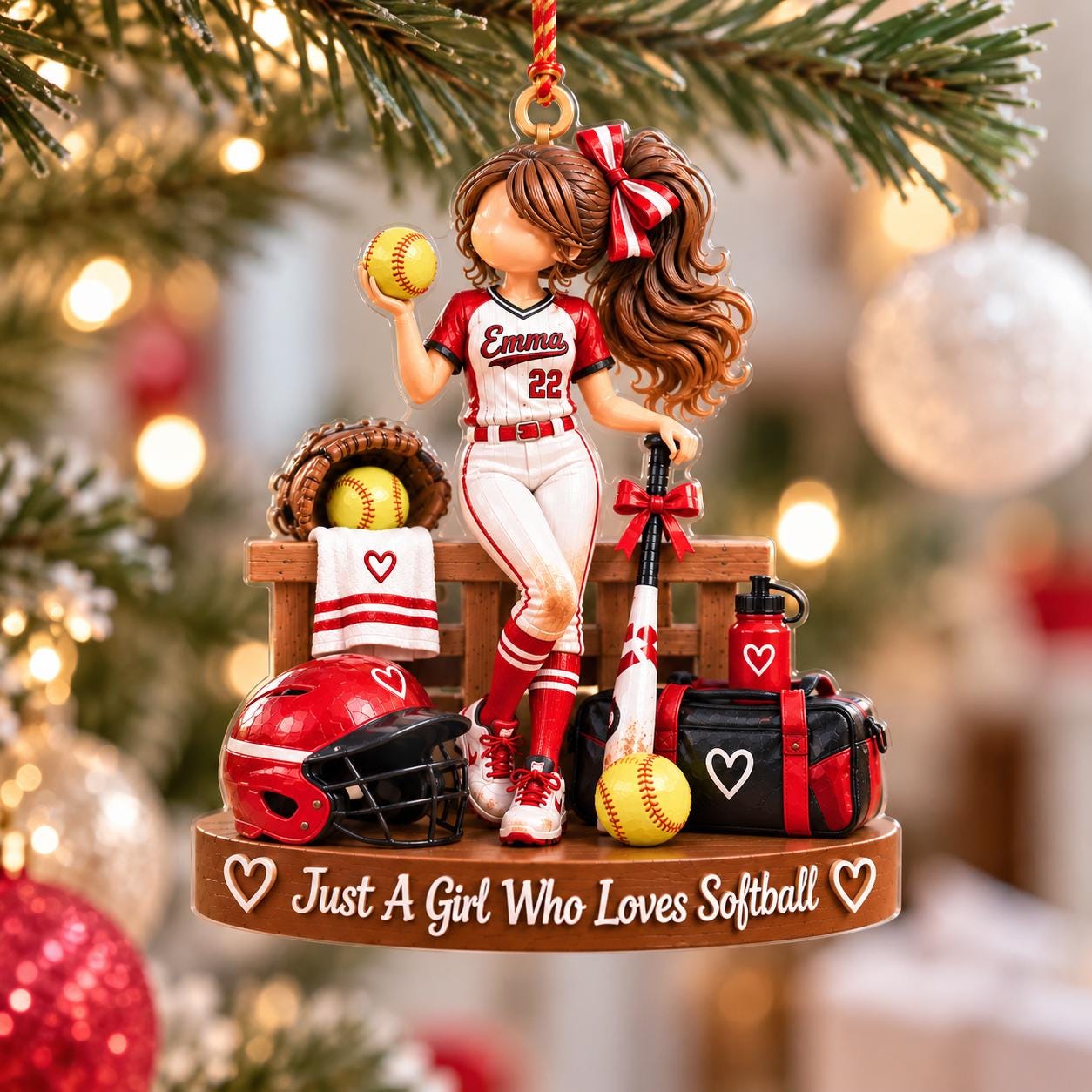 Custom Softball Girl Ornament, Custom Name & Number Softball Player Gifts