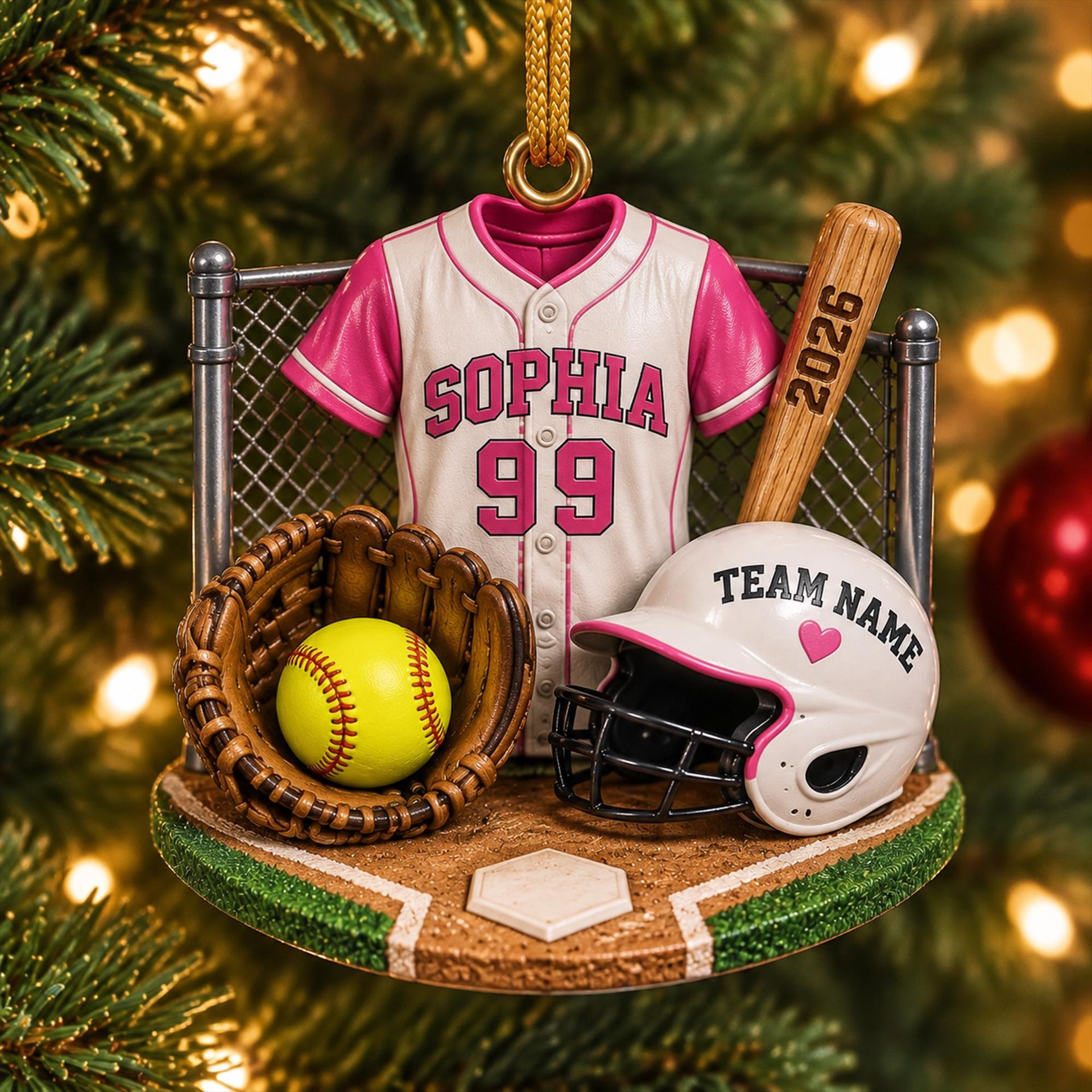 Personalized Softball Ornament, Custom Jersey Number Christmas Ornament