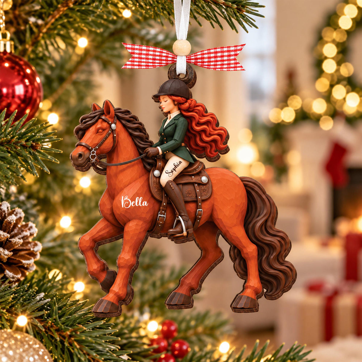 Personalized Horse Riding Christmas Ornament, Custom Girl and Horse Names