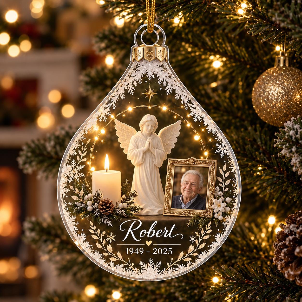 Personalized Angel Memorial Photo Ornament, In Loving Memory Gift