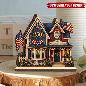 Personalized USA 250th Anniversary House Wooden Block