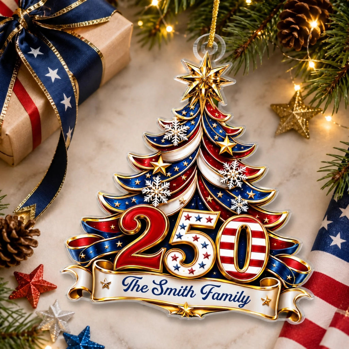 Personalized America 250th Anniversary Christmas Ornament