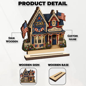 Personalized USA 250th Anniversary House Wooden Block