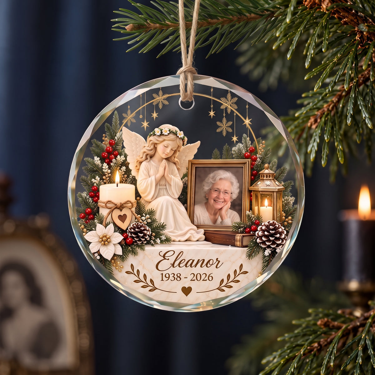 Personalized Angel Memorial In Loving Memory Christmas Glass Ornament