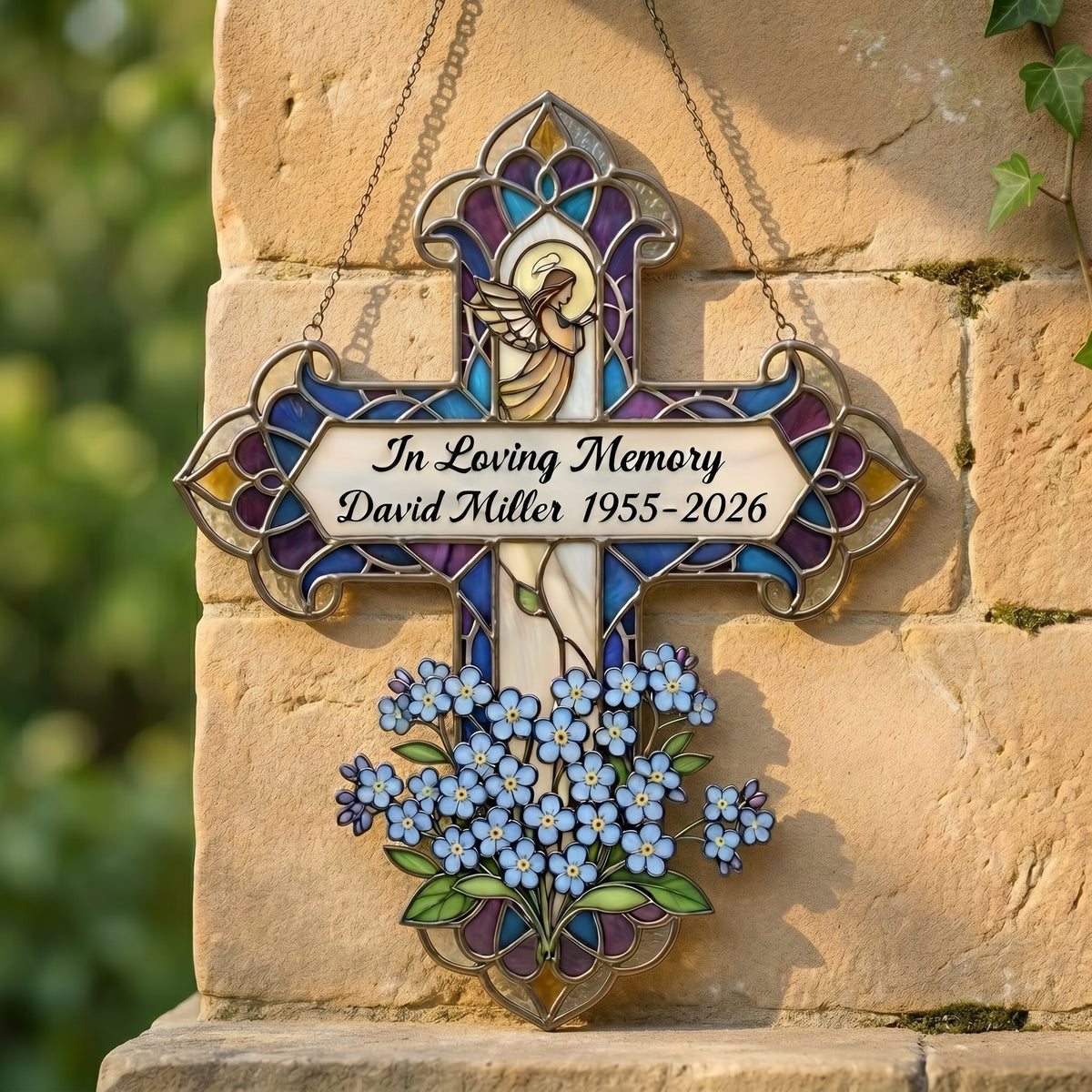 Personalized Memorial Cross Window Hanging Suncatcher