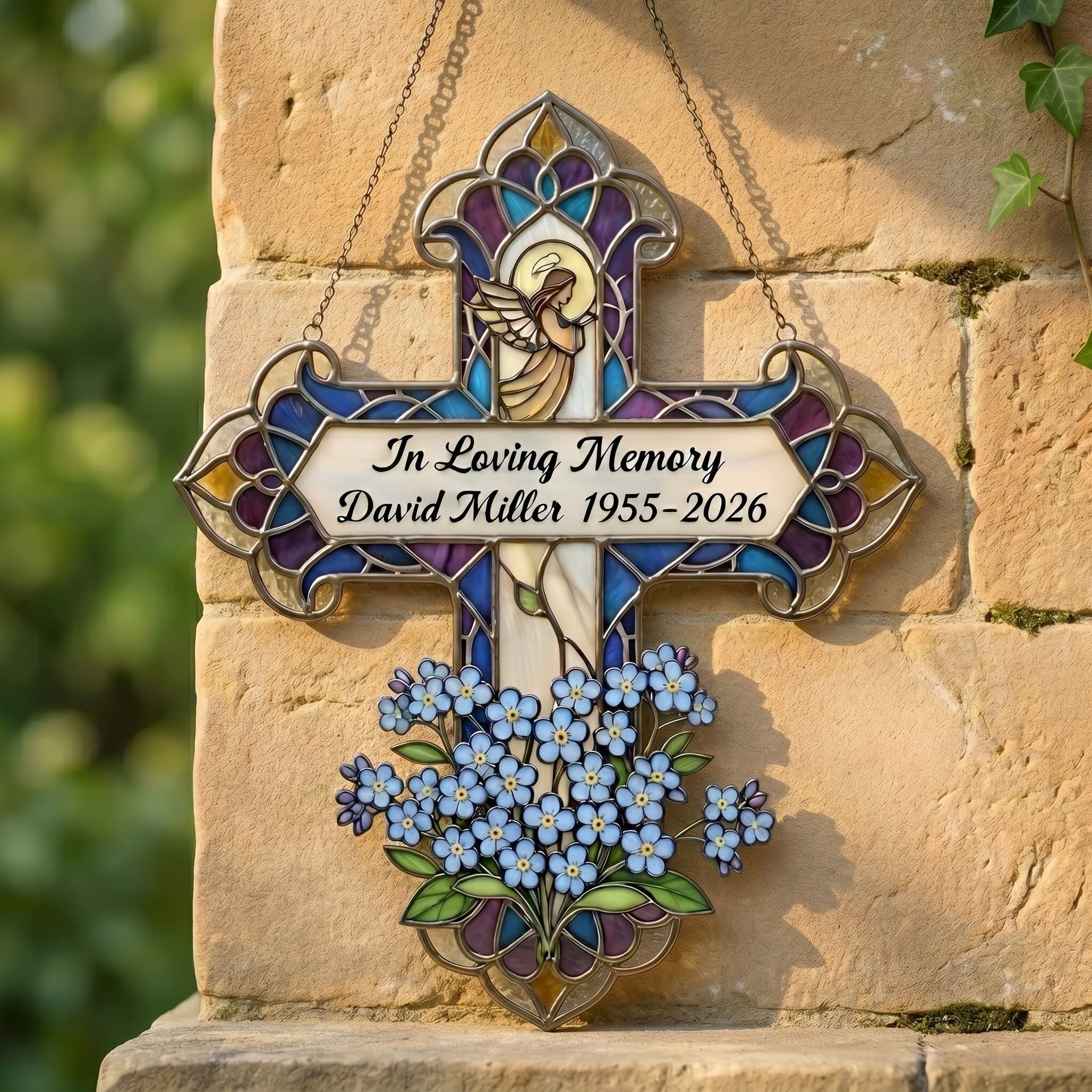 Personalized Memorial Cross Window Hanging Suncatcher