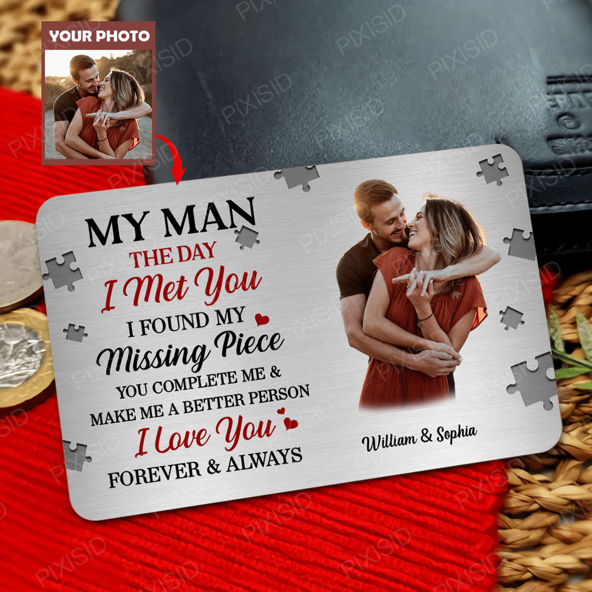 My Man The Day I Met You Couple Personalized Metal Wallet Card