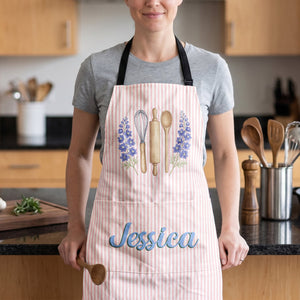 Custom Name & Birth Flower Striped Pattern - Personalized Apron