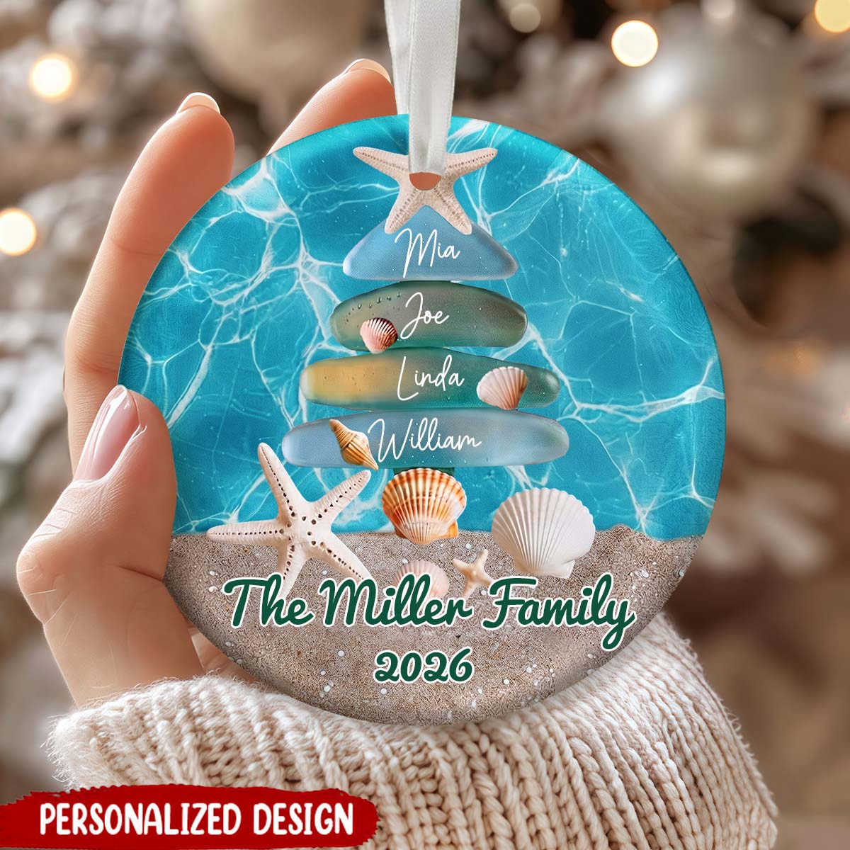 Personalized Family Coastal Beach Christmas Tree