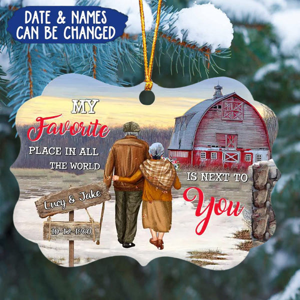 Personalized Husband Wife Red Barn Christmas Aluminium Ornament - pixisid