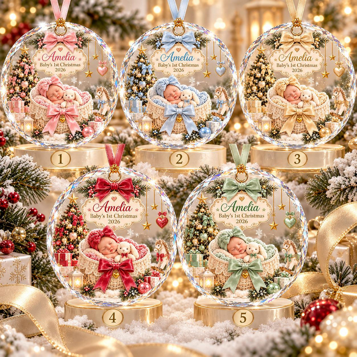 Personalized Baby's First Christmas Ornament, Sleeping Baby Girl Boy Keepsake