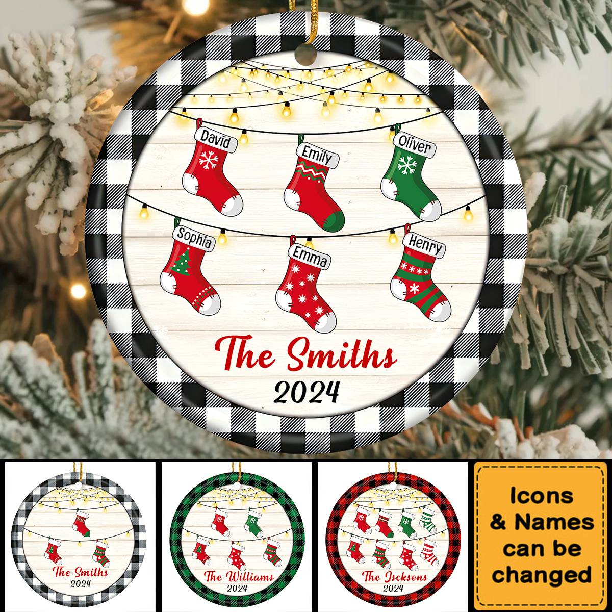 Personalized Christmas Stocking Family Round Ornaments