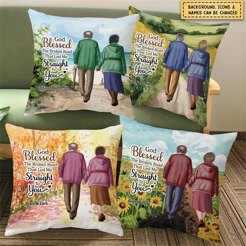 Old Couple Anniversary God Blessed The Broken Road Pillow