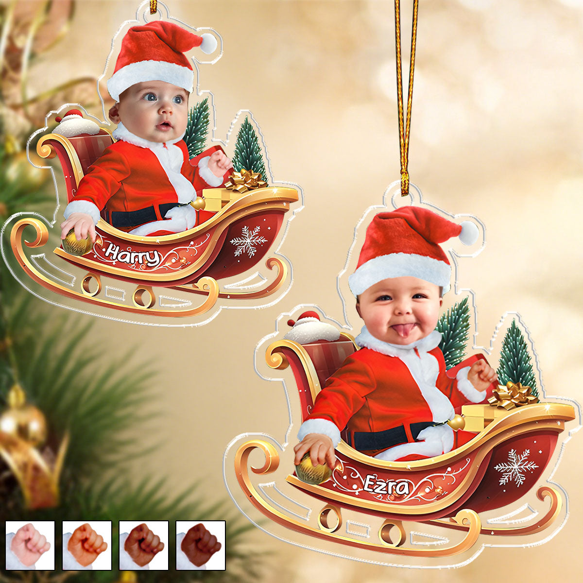Baby In Sleigh - Custom Photo Acrylic Ornament For Christmas
