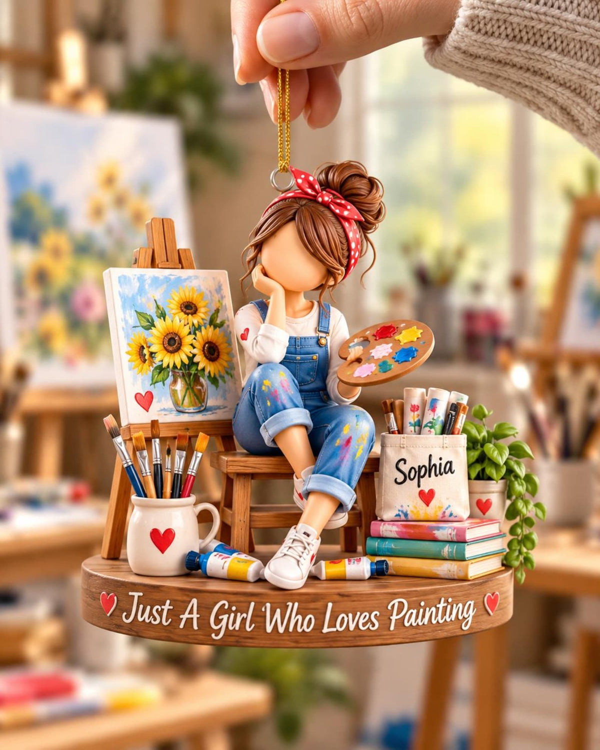 Personalized Painting Girl Ornament, Custom Artist Gift for Daughter, Painter Christmas Gift